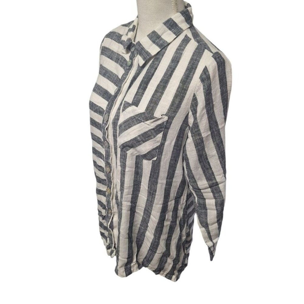 Soft Surroundings Button Down‎ Linen Shirt Top Collared Womens Medium Stripes